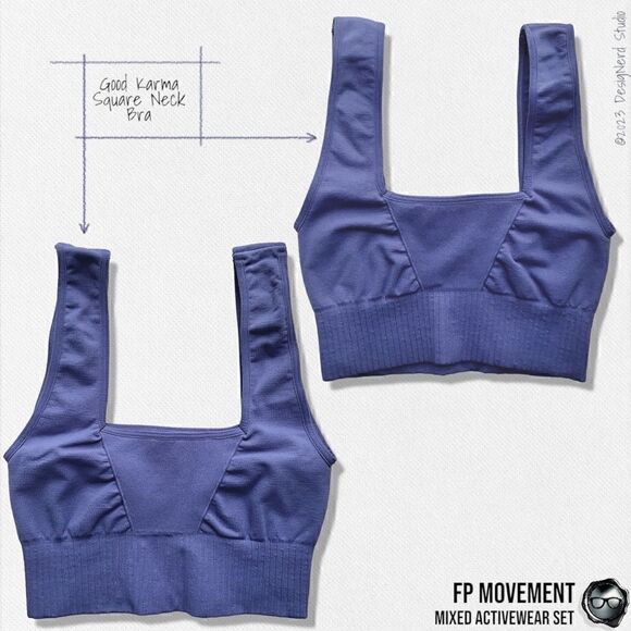 FP MOVEMENT SET GOOD KARMA SQUARE NECK BRA + LEGGINGS + HR CROP TANK VIOLET BLUE - Picture 4 of 16